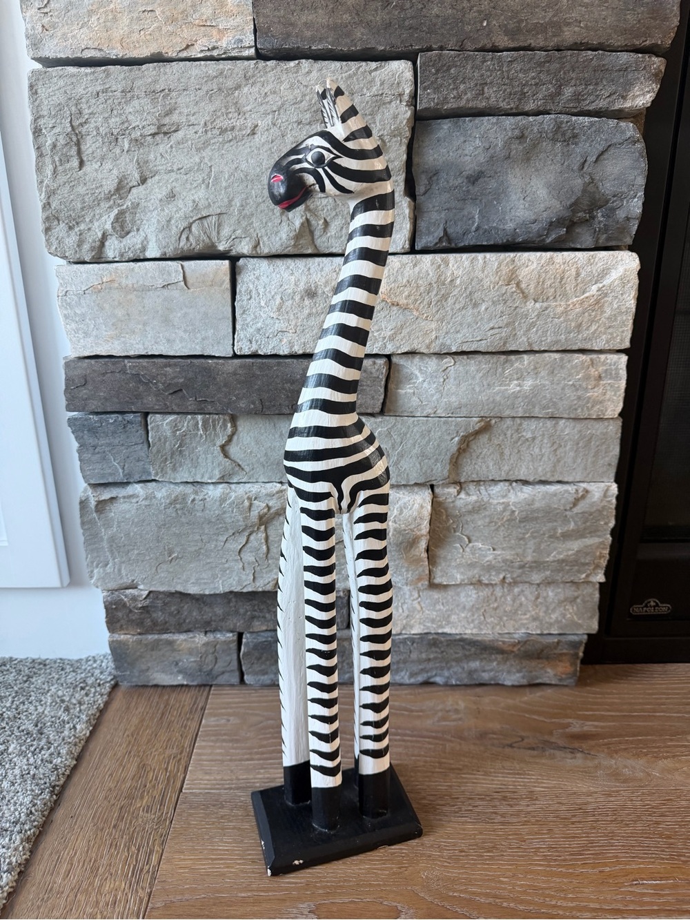 Black & White Zebra Wood Sculptural Giraffe